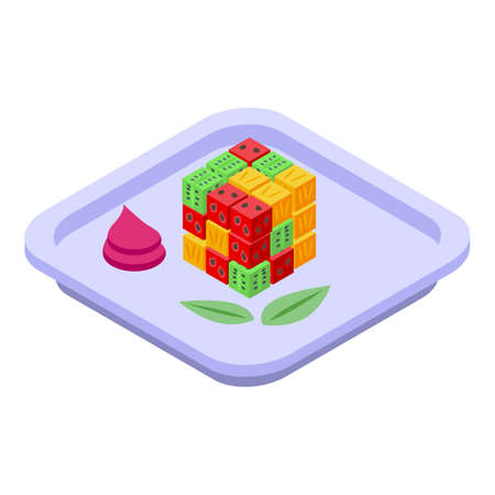 Cube fruit salad icon. Isometric of Cube fruit salad vector icon for web design isolated on white backgroundのイラスト素材