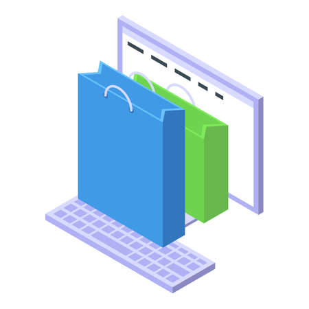 Online shopping icon. Isometric of Online shopping vector icon for web design isolated on white backgroundのイラスト素材