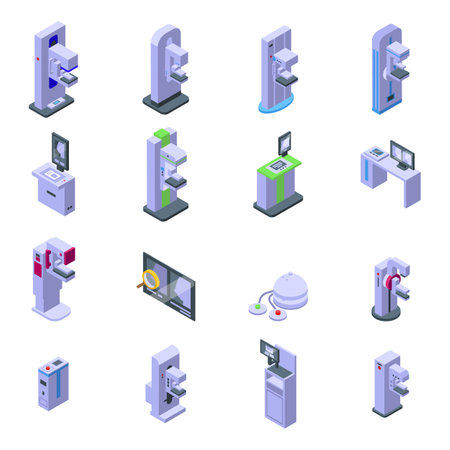 Mammography machine icons set. Isometric set of mammography machine vector icons for web design isolated on white backgroundのイラスト素材
