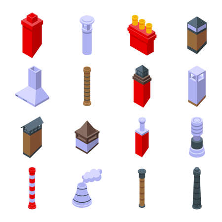 Chimney icons set. Isometric set of chimney vector icons for web design isolated on white backgroundのイラスト素材