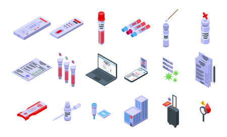 Test result icons set. Isometric set of test result vector icons for web design isolated on white backgroundのイラスト素材