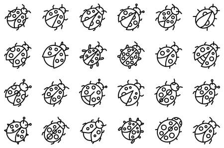 Insect ladybird icons set. Outline set of insect ladybird vector icons for web design isolated on white backgroundのイラスト素材