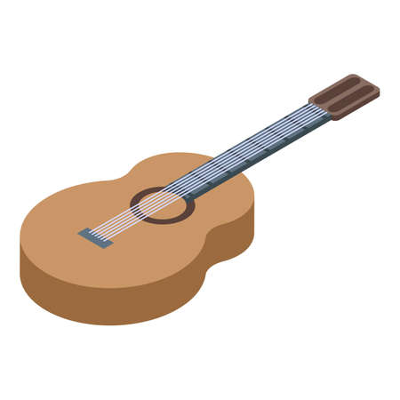 Camp guitar icon isometric vector. Bonfire camping guitar. Caravan acoustic activityのイラスト素材