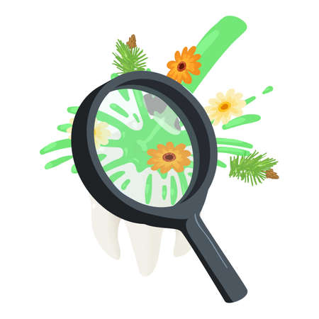 Oral hygiene icon isometric vector. Magnifying tooth mouthwash. Stomatology mouth wash magnifier prevent cavitiesのイラスト素材