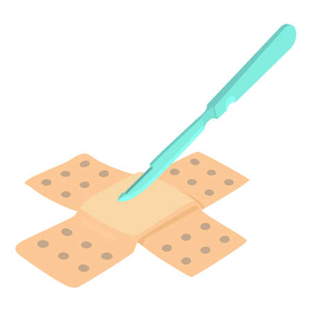 Postoperative care icon isometric vector. Medical surgical scalpel adhesive plaster. Medicine surgeryのイラスト素材