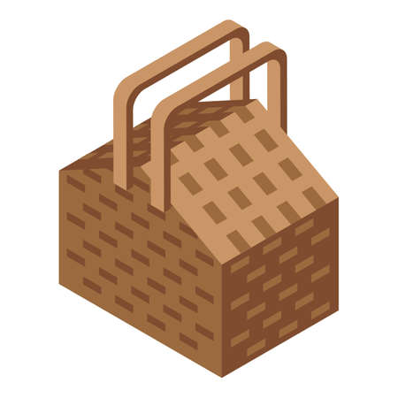 Empty picnic basket icon isometric vector. Easter wicker bag. Craft food basketのイラスト素材