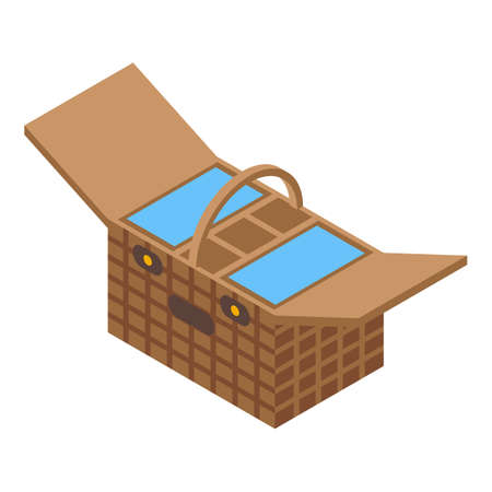Weekend basket icon isometric vector. Picnic food bag. Bamboo summer wickerのイラスト素材