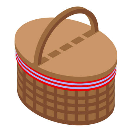 Farmer picnic basket icon isometric vector. Wicker food box. Lunch picnic basketのイラスト素材