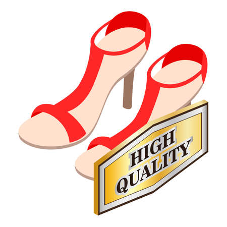 Red sandals icon isometric vector. Bright stylish women opentoe sandals with high heel. High quality signのイラスト素材