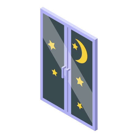 Night home window icon isometric vector. Family curtain. House night windowのイラスト素材