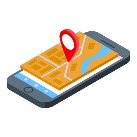 Phone gps map icon isometric vector. Mobile route. Screen appのイラスト素材