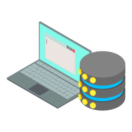 Database icon isometric vector. Open personal laptop and storage database. Computer technology, data storage, cryptocurrency conceptのイラスト素材