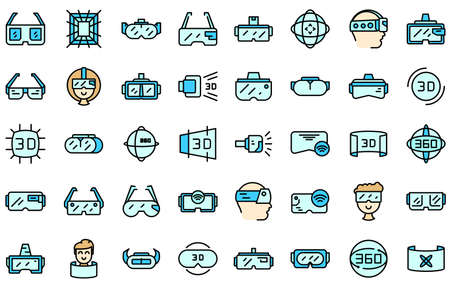 Virtual glasses icons set. Outline set of virtual glasses vector icons thin line color flat isolated...