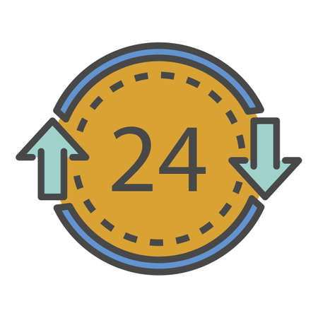 24 hours delivery icon. Outline 24 hours delivery vector icon color flat isolated on white