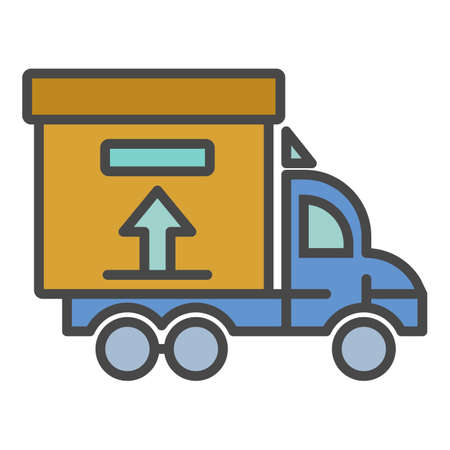 Truck delivery box icon. Outline truck delivery box vector icon color flat isolated on whiteのイラスト素材