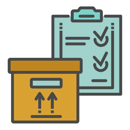 Delivery box check list icon. Outline delivery box check list vector icon color flat isolated on whiteのイラスト素材