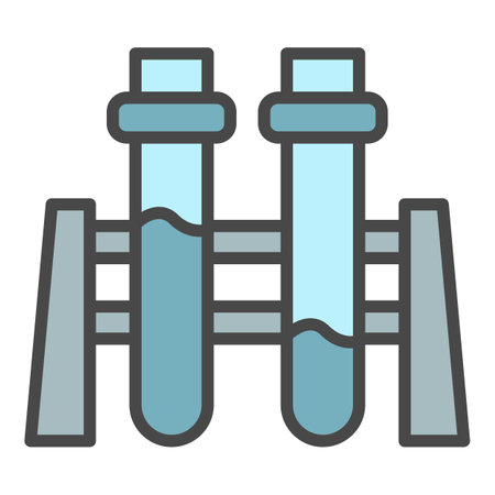 Test tube on stand icon. Outline test tube on stand vector icon color flat isolated on whiteのイラスト素材