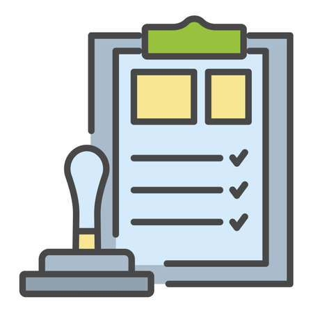 Bank check stamp icon. Outline bank check stamp vector icon color flat isolated on whiteのイラスト素材