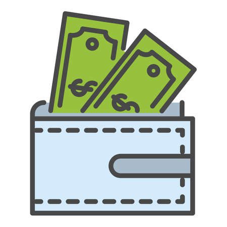 Wallet dollar icon. Outline wallet dollar vector icon color flat isolated on whiteのイラスト素材