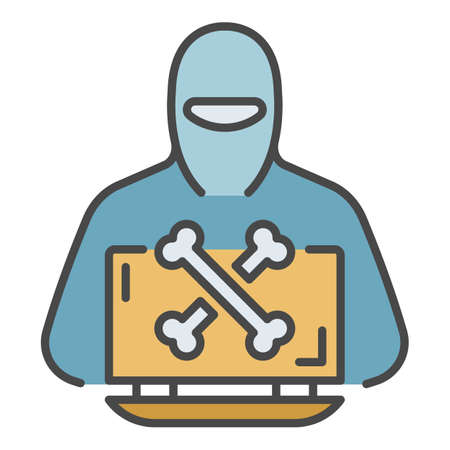 Hacker laptop icon. Outline hacker laptop vector icon color flat isolated on white