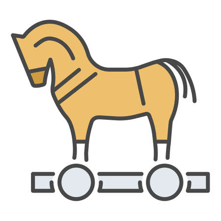 Trojan horse virus icon. Outline trojan horse virus vector icon color flat isolated on whiteのイラスト素材