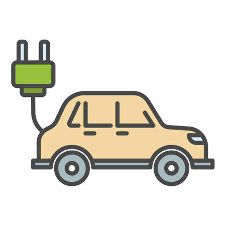 Electric car icon. Outline electric car vector icon color flat isolated on whiteのイラスト素材