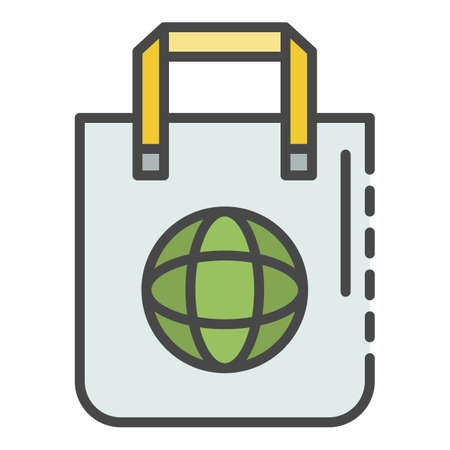 Eco bag icon. Outline eco bag vector icon color flat isolated on whiteのイラスト素材