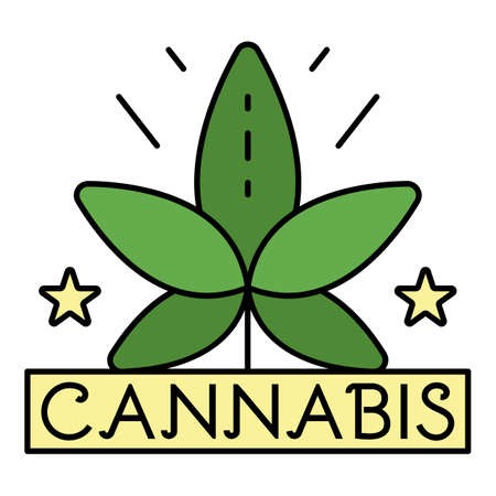 Cannabis leaf logo. Outline cannabis leaf vector logo color flat isolated on whiteのイラスト素材