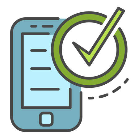 Checked smartphone icon. Outline checked smartphone vector icon color flat isolated on whiteのイラスト素材