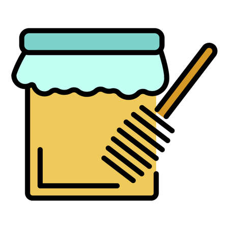 Hanukkah honey jar icon. Outline hanukkah honey jar vector icon color flat isolated on whiteのイラスト素材
