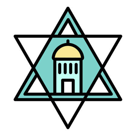 Jewish temple star icon. Outline jewish temple star vector icon color flat isolated on whiteのイラスト素材