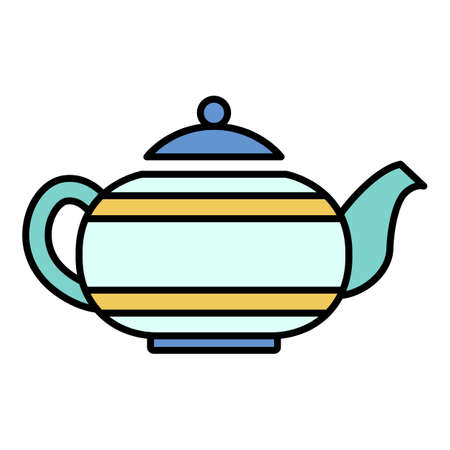 Old teapot icon. Outline old teapot vector icon color flat isolated on whiteのイラスト素材