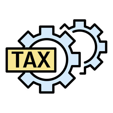 Tax gear icon. Outline tax gear vector icon color flat isolated on whiteのイラスト素材