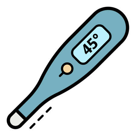 High temperature thermometer icon. Outline high temperature thermometer vector icon color flat...