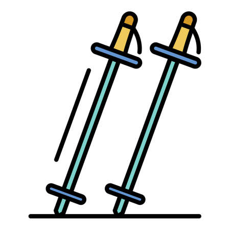 Ski sticks icon. Outline ski sticks vector icon color flat isolated on whiteのイラスト素材