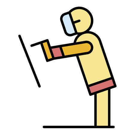 Welder working icon. Outline welder working vector icon color flat isolated on whiteのイラスト素材