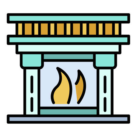 Home fireplace icon. Outline home fireplace vector icon color flat isolated on whiteのイラスト素材