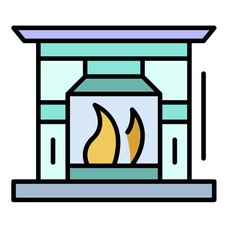 Fireplace icon. Outline fireplace vector icon color flat isolated on whiteのイラスト素材