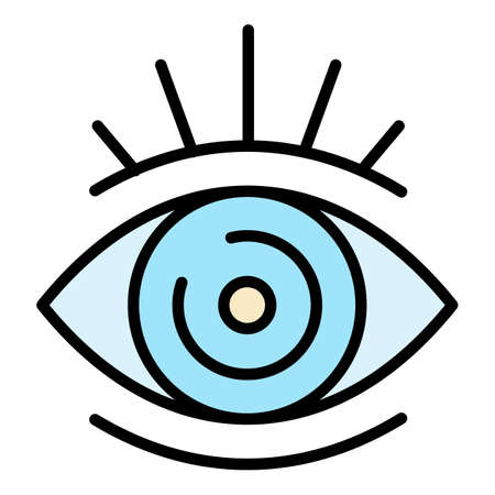 Open eye icon. Outline open eye vector icon color flat isolated on whiteのイラスト素材