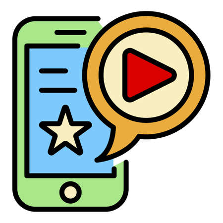 Smartphone vlog icon. Outline smartphone vlog vector icon color flat isolated on whiteのイラスト素材