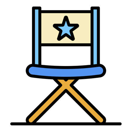 Vblog director chair icon. Outline vblog director chair vector icon color flat isolated on whiteのイラスト素材