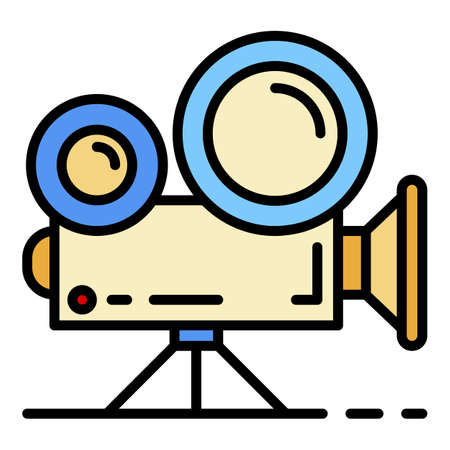 Video cinema camera icon. Outline video cinema camera vector icon color flat isolated on whiteのイラスト素材