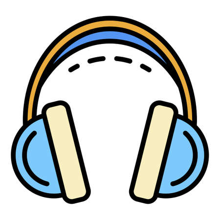Headset icon. Outline headset vector icon color flat isolated on whiteのイラスト素材