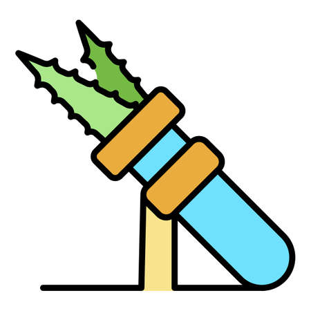 Aloe leaf test tube icon. Outline aloe leaf test tube vector icon color flat isolated on whiteのイラスト素材