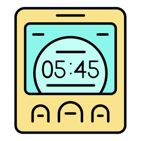 Digital room clock icon. Outline digital room clock vector icon color flat isolated on whiteのイラスト素材