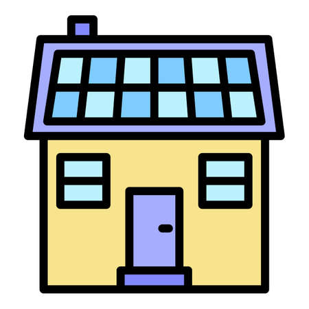 Eco house icon. Outline eco house vector icon color flat isolated on whiteのイラスト素材