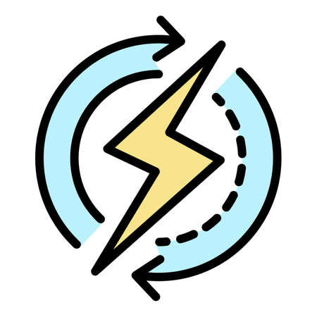Recycling energy bolt icon. Outline recycling energy bolt vector icon color flat isolated on whiteのイラスト素材