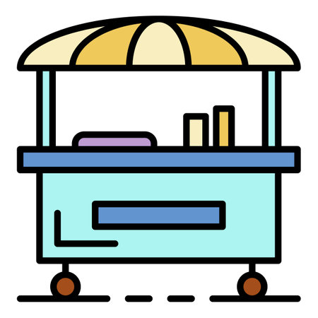 Street food cart icon. Outline street food cart vector icon color flat isolated on whiteのイラスト素材