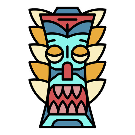 Tribal idol icon. Outline tribal idol vector icon color flat isolated on whiteのイラスト素材