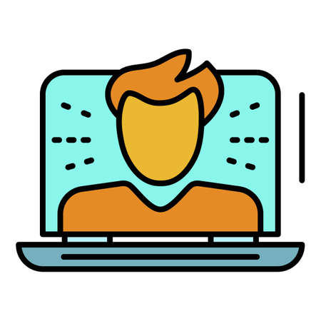 Webinar laptop start icon. Outline webinar laptop start vector icon color flat isolated on whiteのイラスト素材